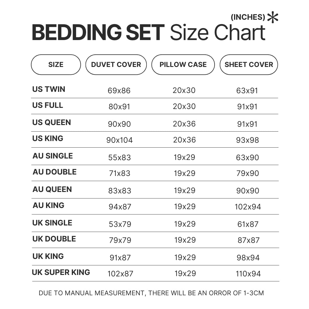 Beding Set Size Chart - PUBG Merch