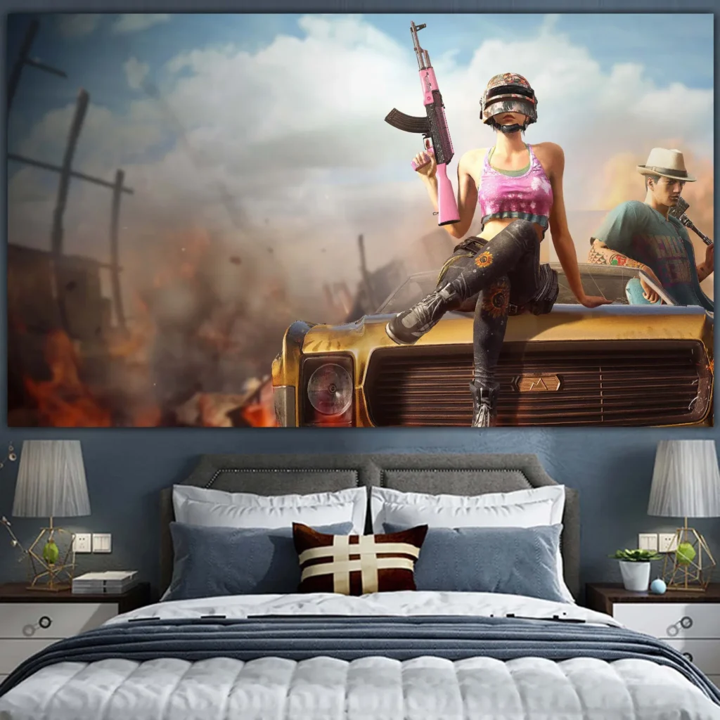 PLAYERUNKNOWN S BATTLEGROUNDS Game wall PUBG ins background cloth Netflix room layout decoration Photo tapestry hanging 15 - PUBG Merch