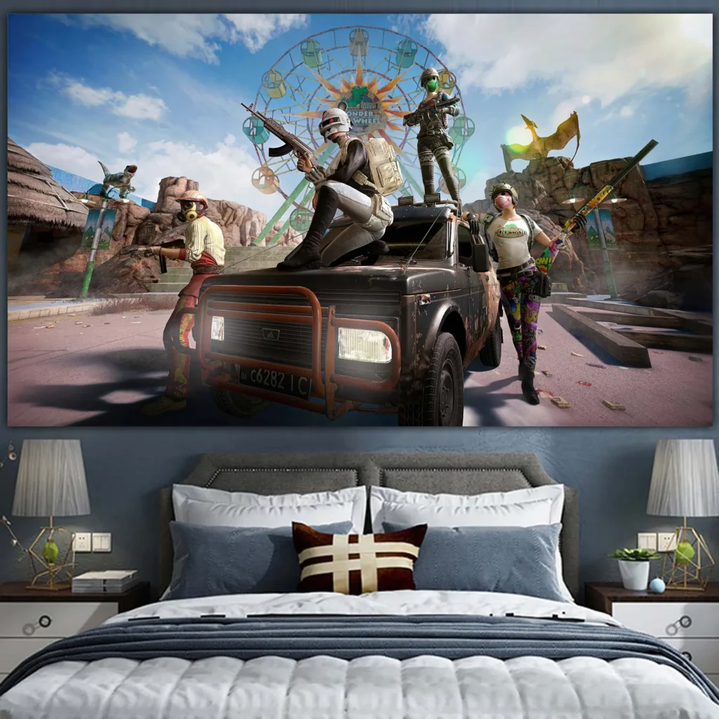 PLAYERUNKNOWN S BATTLEGROUNDS Game wall PUBG ins background cloth Netflix room layout decoration Photo tapestry hanging 17 - PUBG Merch