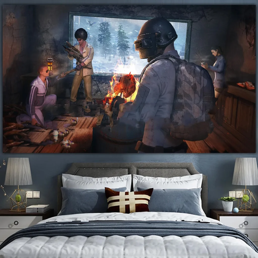 PLAYERUNKNOWN S BATTLEGROUNDS Game wall PUBG ins background cloth Netflix room layout decoration Photo tapestry hanging 23 - PUBG Merch