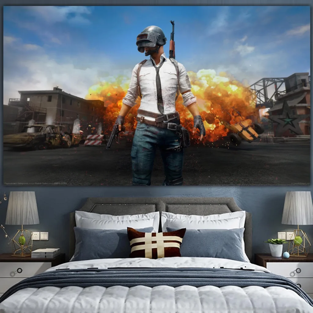 PLAYERUNKNOWN S BATTLEGROUNDS Game wall PUBG ins background cloth Netflix room layout decoration Photo tapestry hanging 29 - PUBG Merch