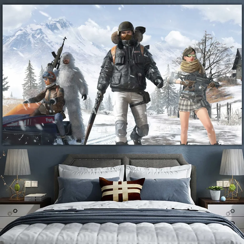 PLAYERUNKNOWN S BATTLEGROUNDS Game wall PUBG ins background cloth Netflix room layout decoration Photo tapestry hanging 32 - PUBG Merch